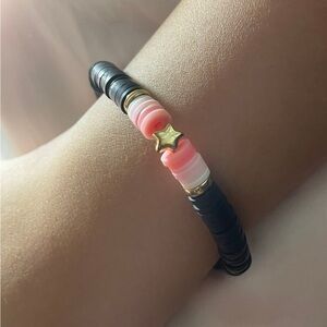 Black and Pink Clay Beaded Bracelet